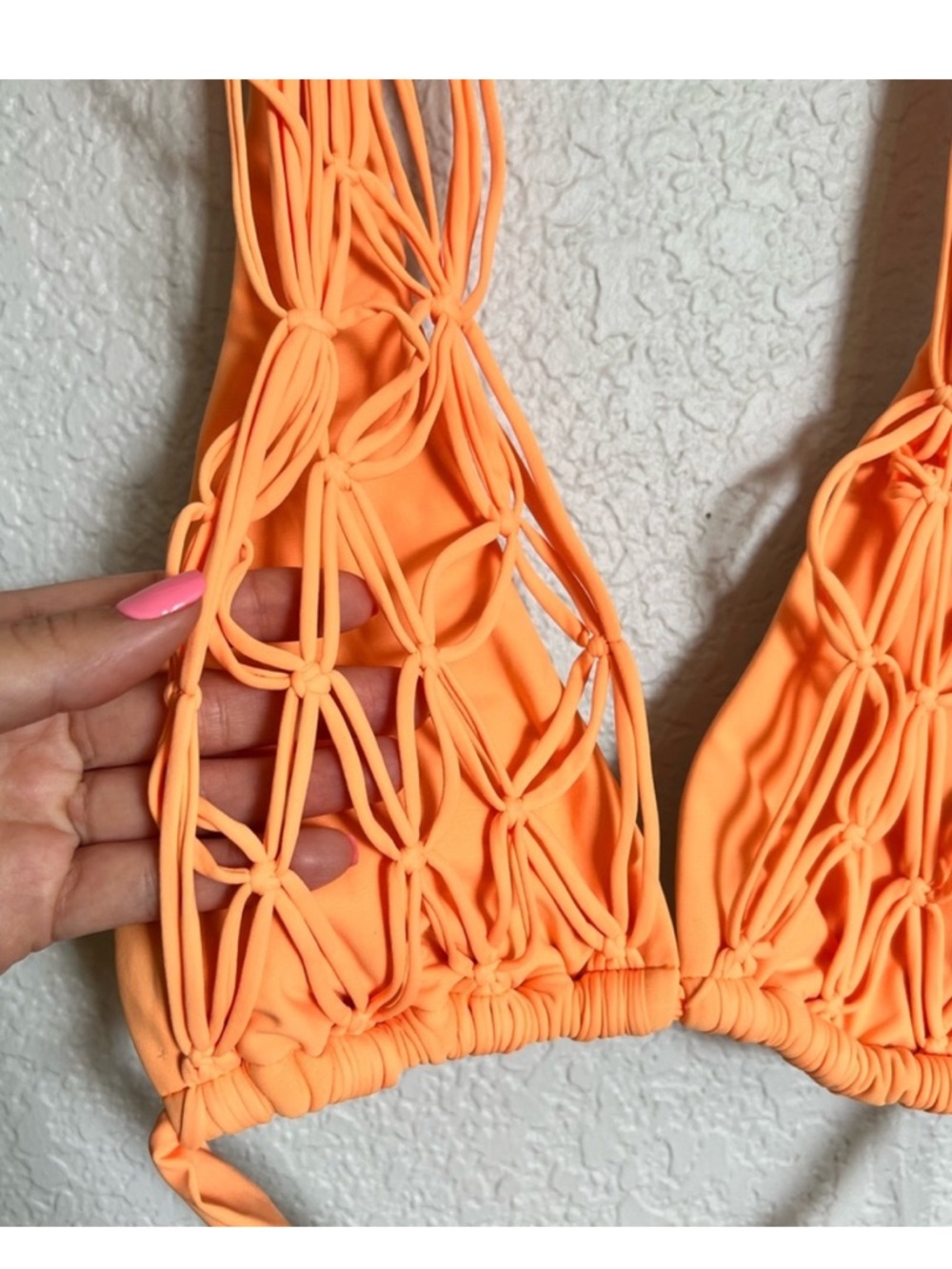 PQ Swim Brynn Halter Bikini Top Orange Macramé Strappy Tie Back - Picture 6 of 13